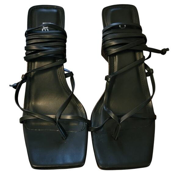 Bar III Women Auroraa Block Heel Ankle Wrap Sandals Size US 8M Black Smooth - Picture 3 of 5